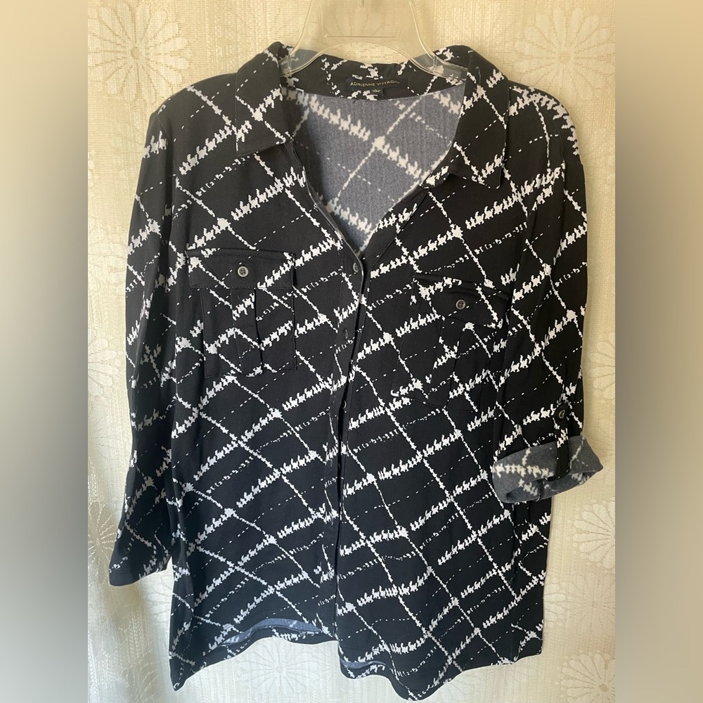 Adrienne Vittadini Black and White Checkered Button Down Shirt